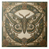 Carreau Art Nouveau Moth Green Gold Floral Ceramic Tile (Devant)
