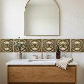 Carreau Art Nouveau Moth Green Gold Floral Ceramic Tile