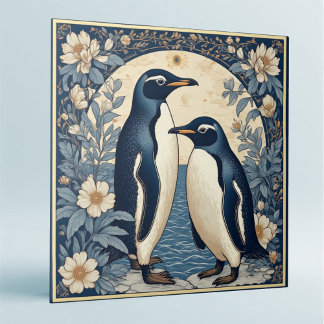 Carreau Art Nouveau Oiseaux de Glace Couple de Manchots Dé