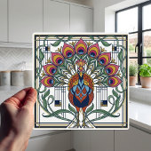 Carreau Art Nouveau Peacock Feather Floral Design Ceramic 