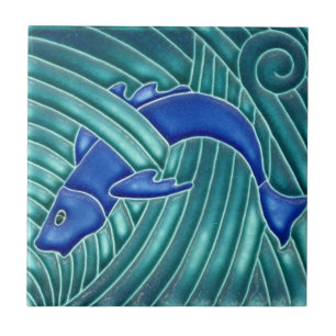 Carreau Art Nouveau - Poisson bleu unique