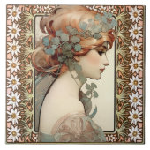 Carreau Art Nouveau Portrait féminin Mucha Edelweiss Fleur (Devant)