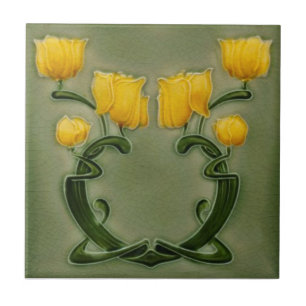 Carreau Art Nouveau Richards Tulipes jaunes sur Green Repr