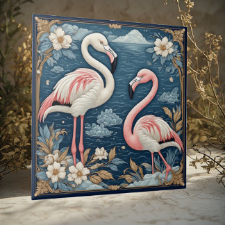 Carreau Art Nouveau Romantic Flamingo Couple Floral Motifs