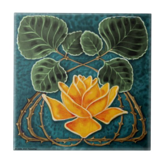 Carreau Art nouveau Rose Jaune Jugendstil Repro c1900 (Devant)