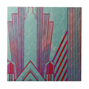 Carreau Art nouveau, rouge, turquoise, vert, vintage, art 