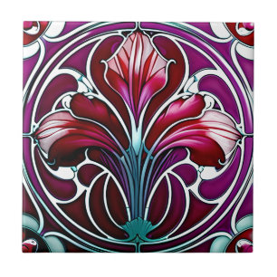 Carreau Art Nouveau Rouge violet stylisé Lily 2