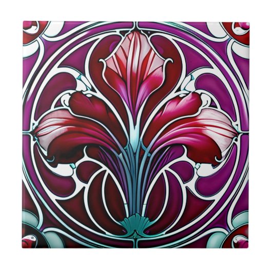 Carreau Art Nouveau Rouge violet stylisé Lily 2 (Devant)