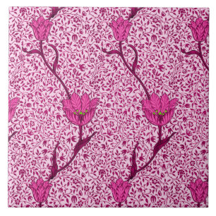 Carreau Art Nouveau Tulipe Damas, Vin et Fuchsia Rose
