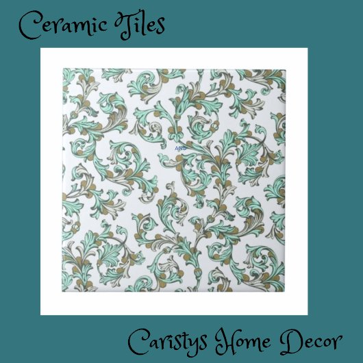 Carreau Art Nouveau Turquoise, Blanc, Taupe