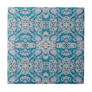 Carreau Art Nouveau Turquoise Bleu pourpre Motif miroir