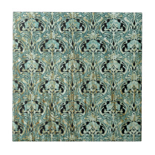 Carreau Art nouveau, turquoise, or, motif, belle époque,