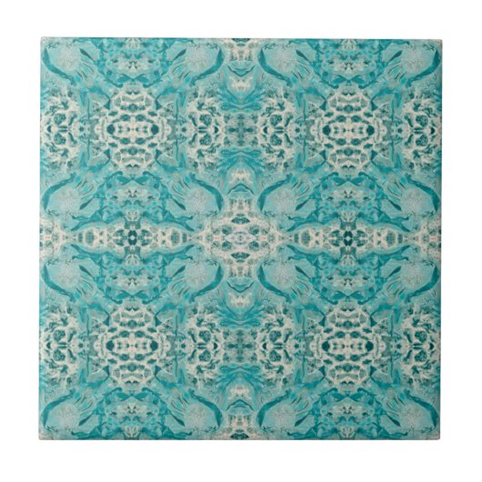 Carreau Art Nouveau Turquoise Vert Décor Motif en miroir (Devant)