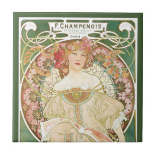 Carreau Art Nouveau vintage, Champenois par Alphonse Mucha