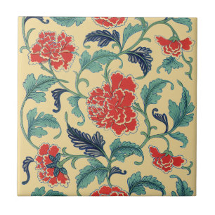 Carreau Art Nouveau Vintage Chinoiserie Fleurie Rouge Chin