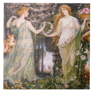 Carreau Art Nouveau vintage des Quatre Saisons par Walter