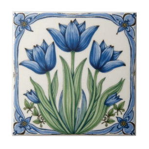 Carreau Art Nouveau vintage Fleurs de tulipes bleues
