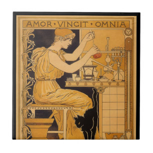 Carreau Art Nouveau vintage, L'amour triomphe de tout Scie