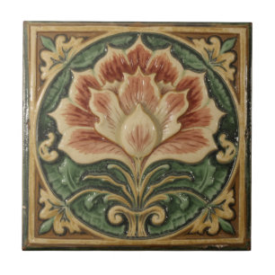 Carreau Art Nouveau vintage majolique artisanat floral