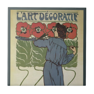 Carreau Art Nouveau vintage, peintre de fleurs de pavot