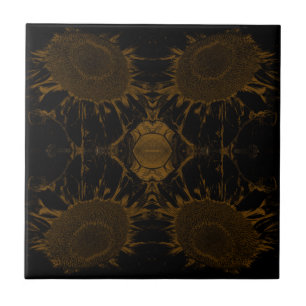 Carreau Art Nouveau Vintage Tournesol Noir Or Floral