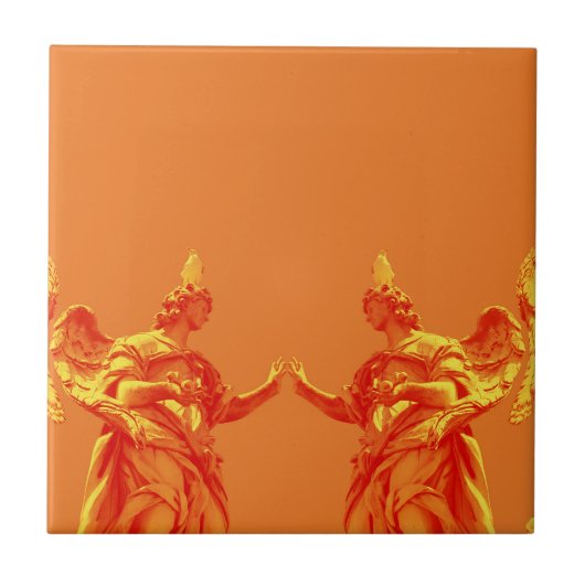 Carreau Art numérique de couleur orange avec sculptures (Devant)