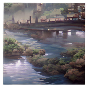 Carreau Art numérique du pont de la rivière bleue