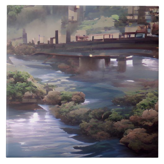 Carreau Art numérique du pont de la rivière bleue (Devant)