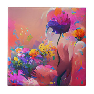 Carreau Art numérique fuchsia jaune violet