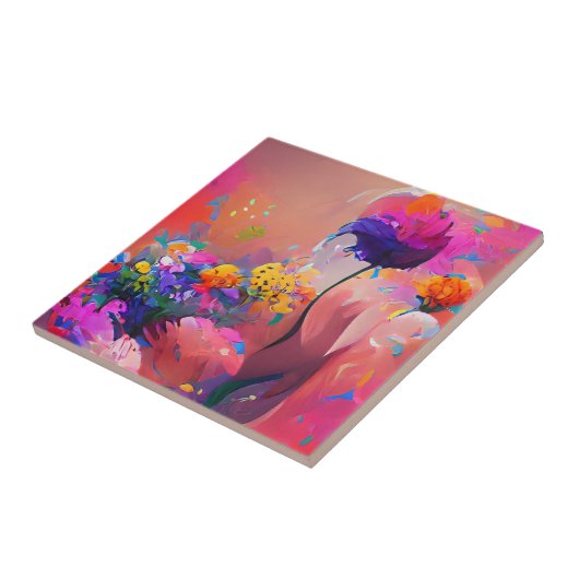 Carreau Art numérique fuchsia jaune violet (Côté)