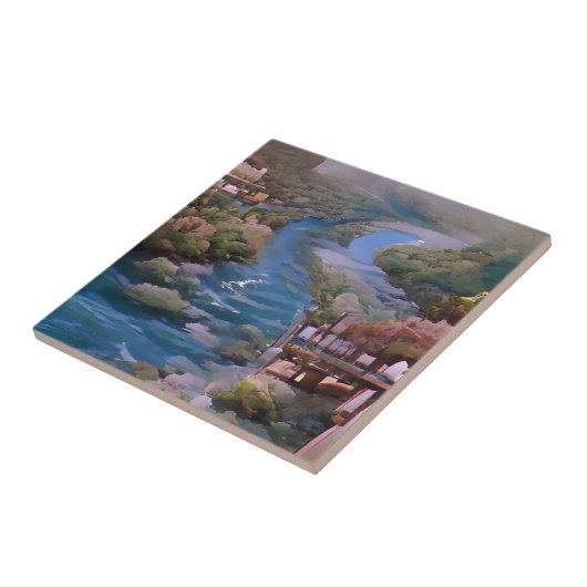 Carreau Art numérique vert de la rivière bleue (Côté)