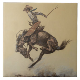 Carreau Art occidental "Bucking Horse" par Will James