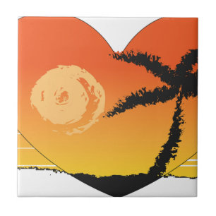 Carreau Art orange tropical du soleil de palmier de