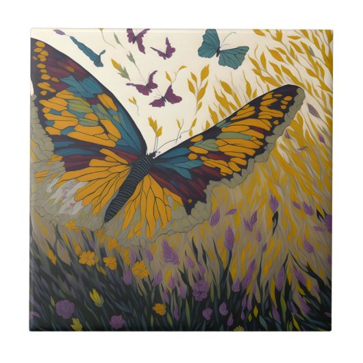 Carreau Art Peinture d'un papillon (Devant)