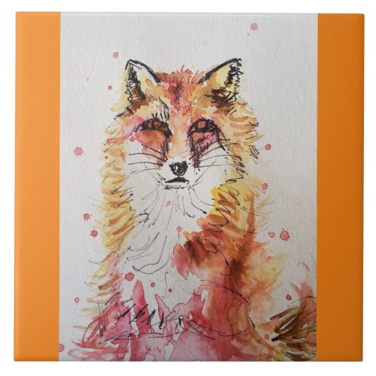 Carreau Art Peinture Fox Cute Red Aquarelle (Devant)