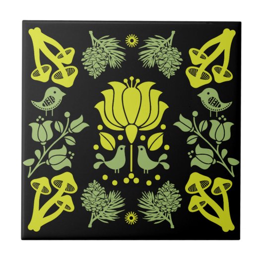 Carreau Art populaire des champignons de forêt nordique (Devant)