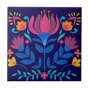 Carreau Art populaire mexicain coloré Floral
