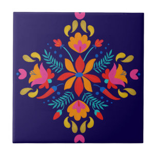 Carreau Art populaire mexicain coloré Floral