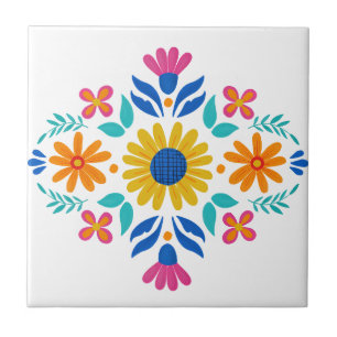 Carreau Art populaire mexicain coloré Floral