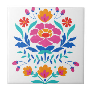 Carreau Art populaire mexicain coloré Floral