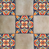 Carreau Art populaire mexicain revisité floral