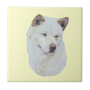 Carreau Art réaliste blanc de portrait de chien d'akita