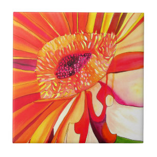 Carreau Art rouge de peinture d'aquarelle de fleur de
