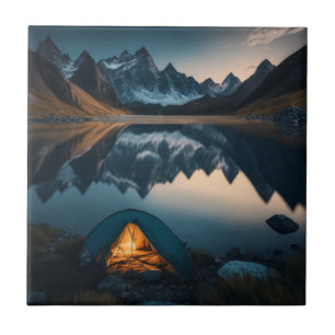 Carreau Art thématique de camping avec tente, montagnes et