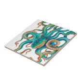 Carreau Art turquoise d'aquarelle de poulpe (Côté)