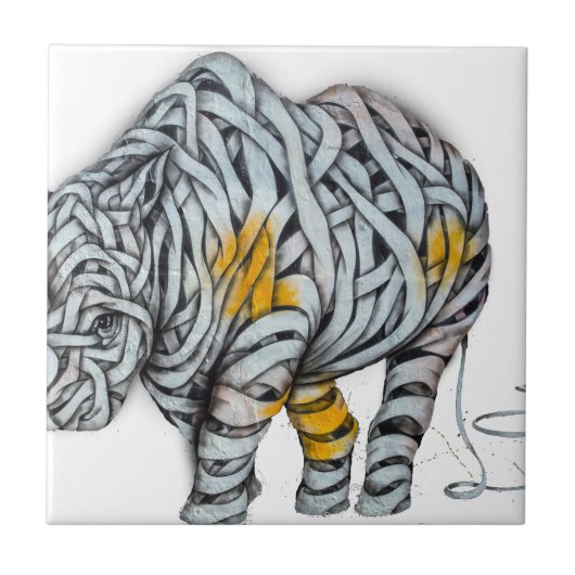Carreau Art urbain de rue : Rhinocéros de ruban (Devant)