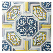 Carreau Art Vintage géométrique jaune bleu (Devant)