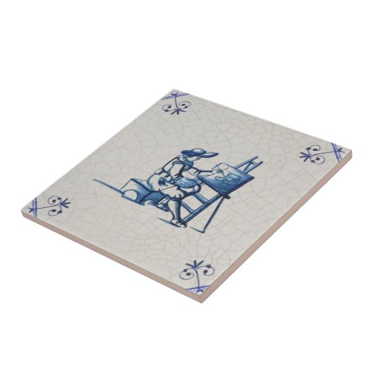 Carreau Artiste hollandais à Easel Hand Peint Repro dans l (Côté)