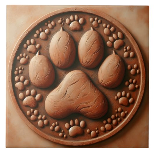 Carreau Artistic Paw Print Tile Adorning a Rustic Surface (Devant)
