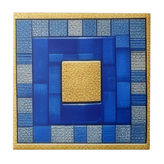 Carreau artistique mosaïque bleu + or carré
